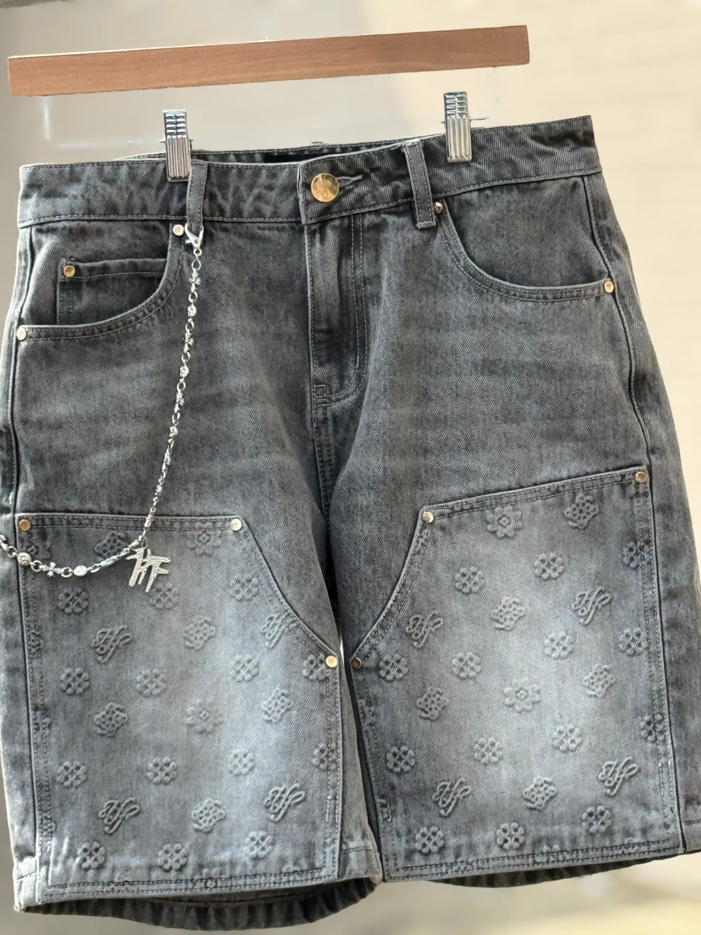 Hollywood Friends Stonewashed Gray Carpenter Shorts