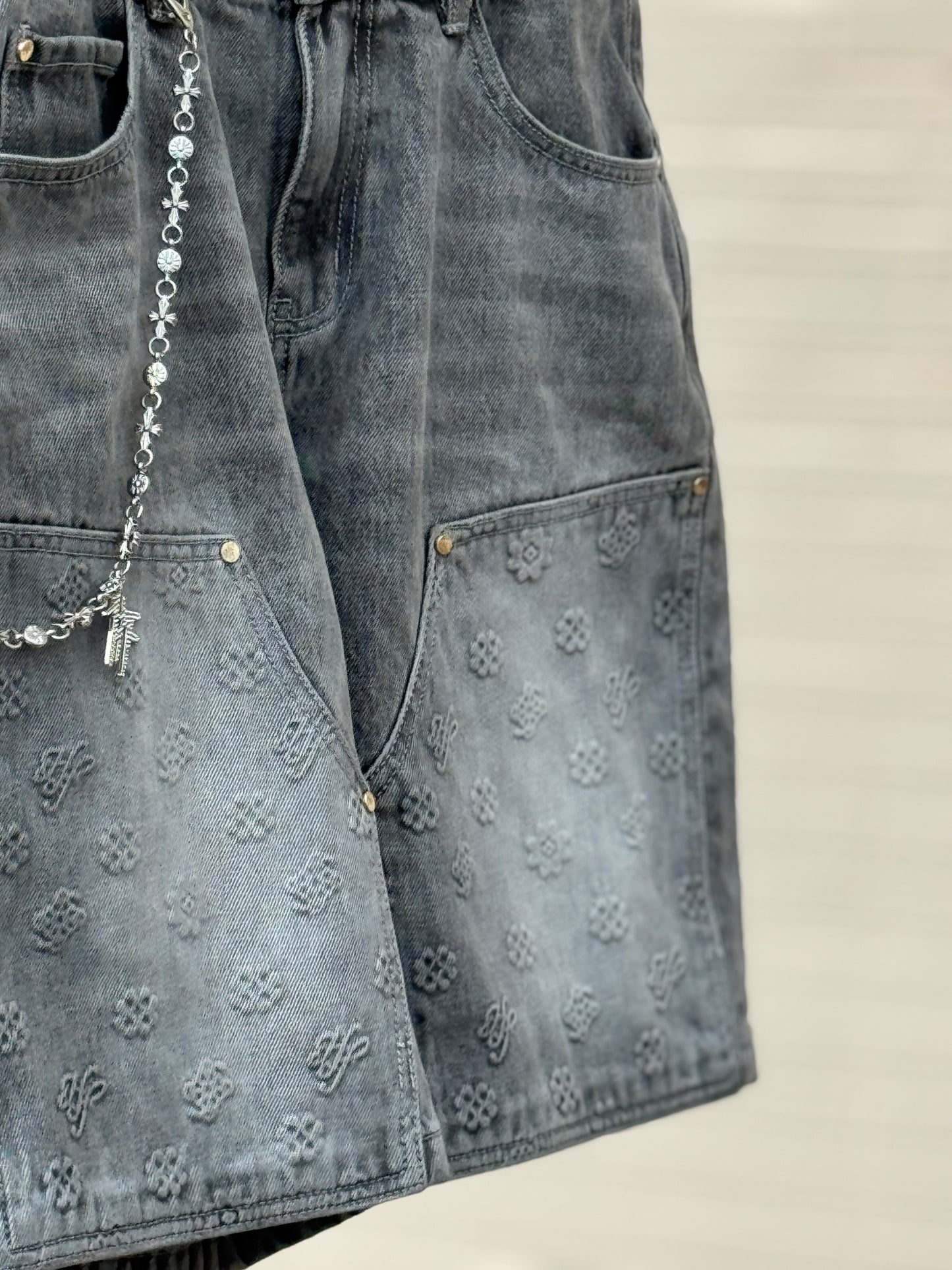 Hollywood Friends Stonewashed Gray Carpenter Shorts