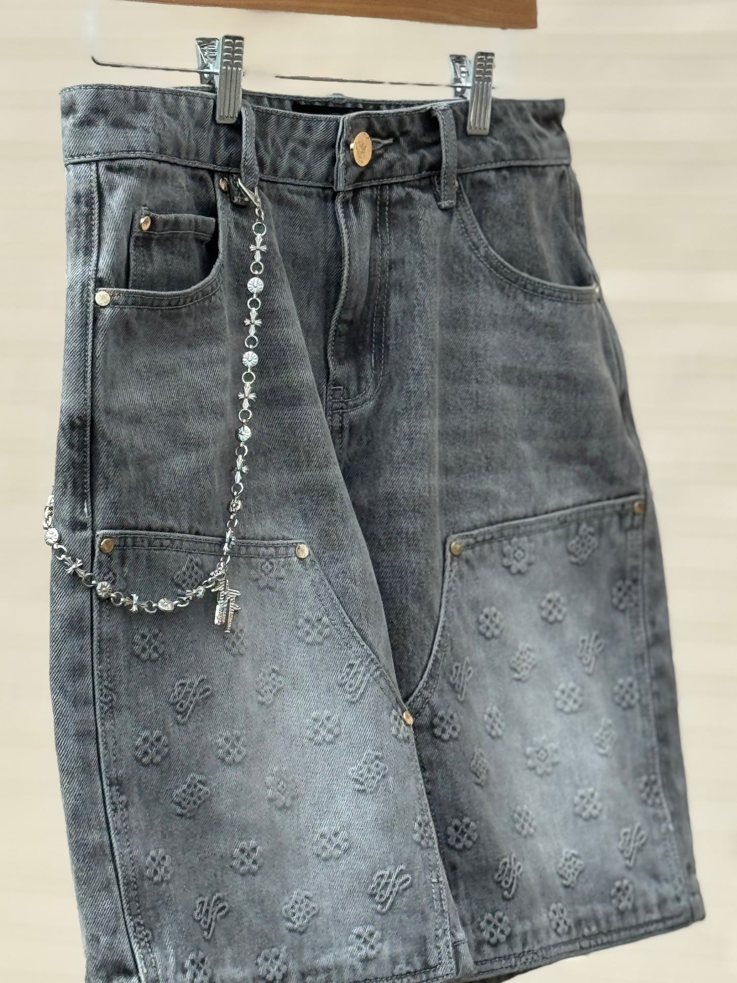 Hollywood Friends Stonewashed Gray Carpenter Shorts