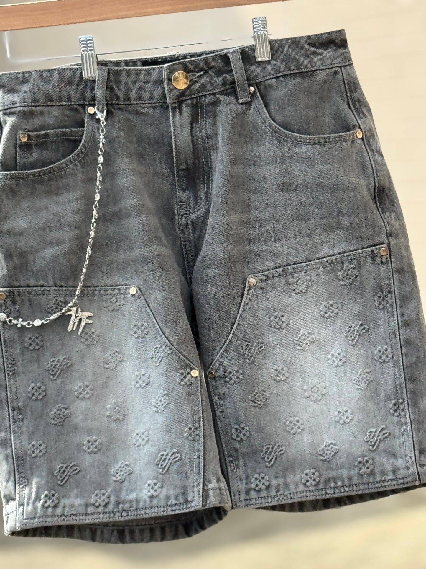 Hollywood Friends Stonewashed Gray Carpenter Shorts
