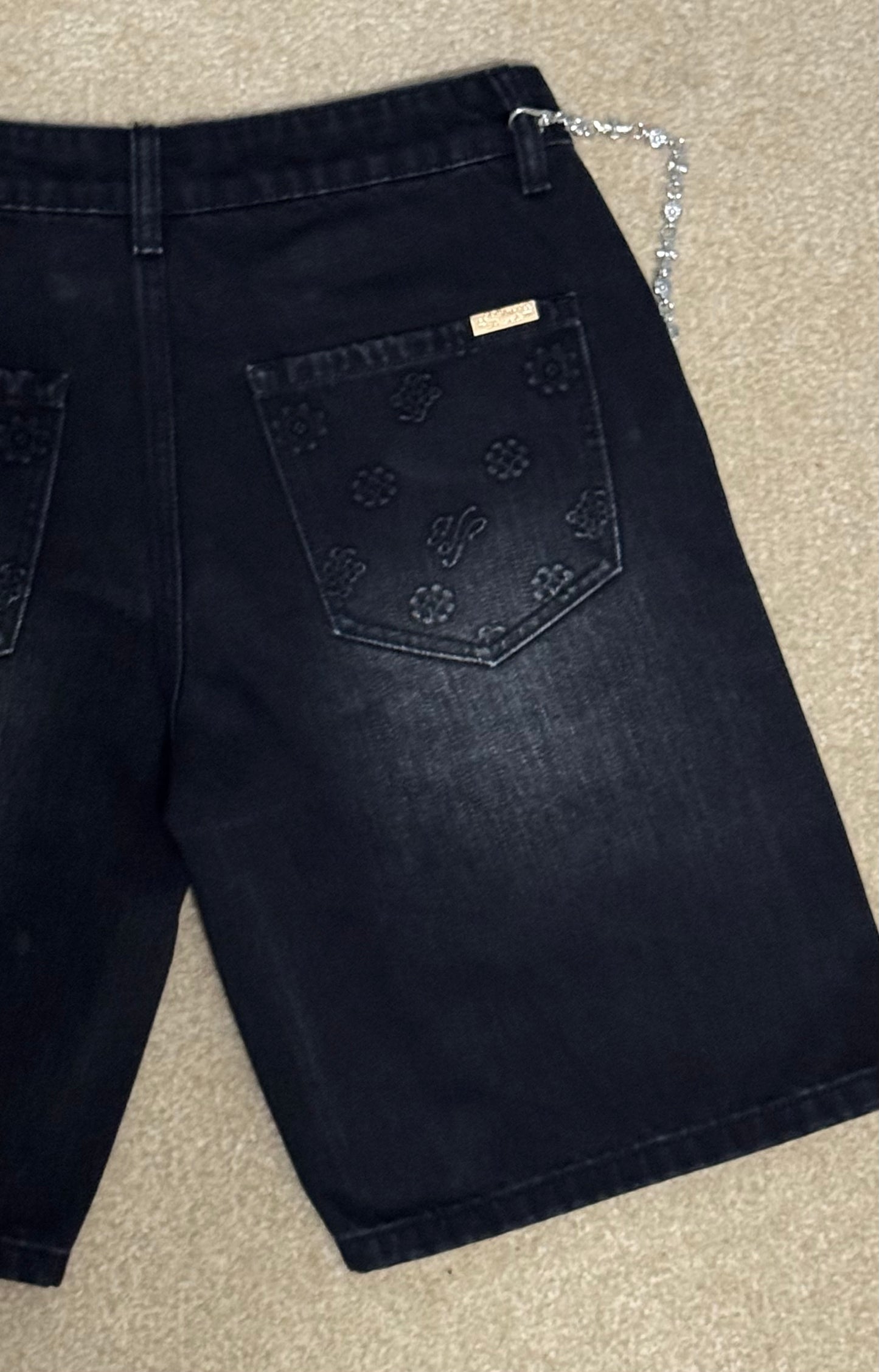 Hollywood Friends Black Denim Carpenter Shorts