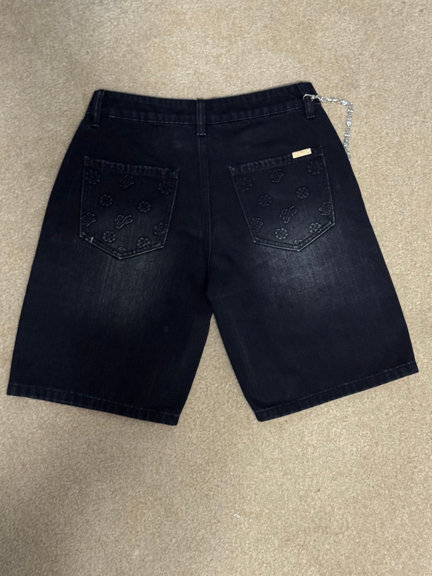 Hollywood Friends Black Denim Carpenter Shorts