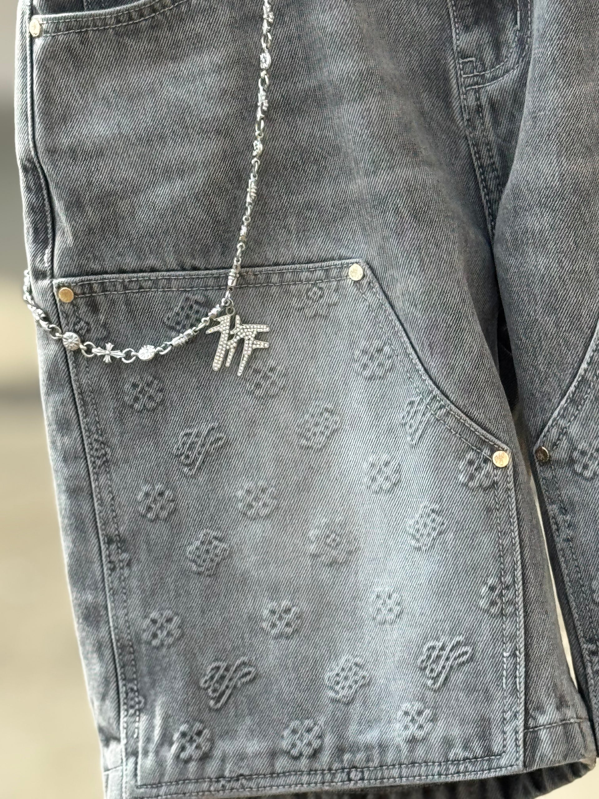 Hollywood Friends Stonewashed Gray Carpenter Shorts