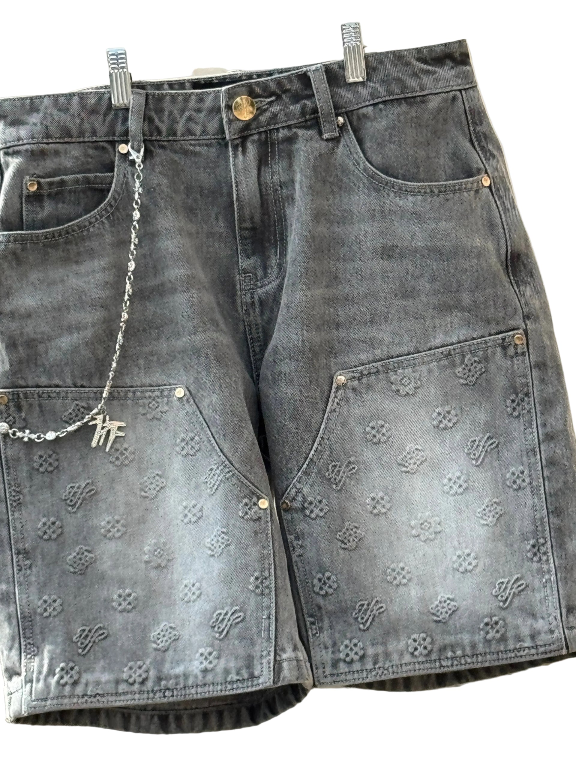 Hollywood Friends Stonewashed Gray Carpenter Shorts