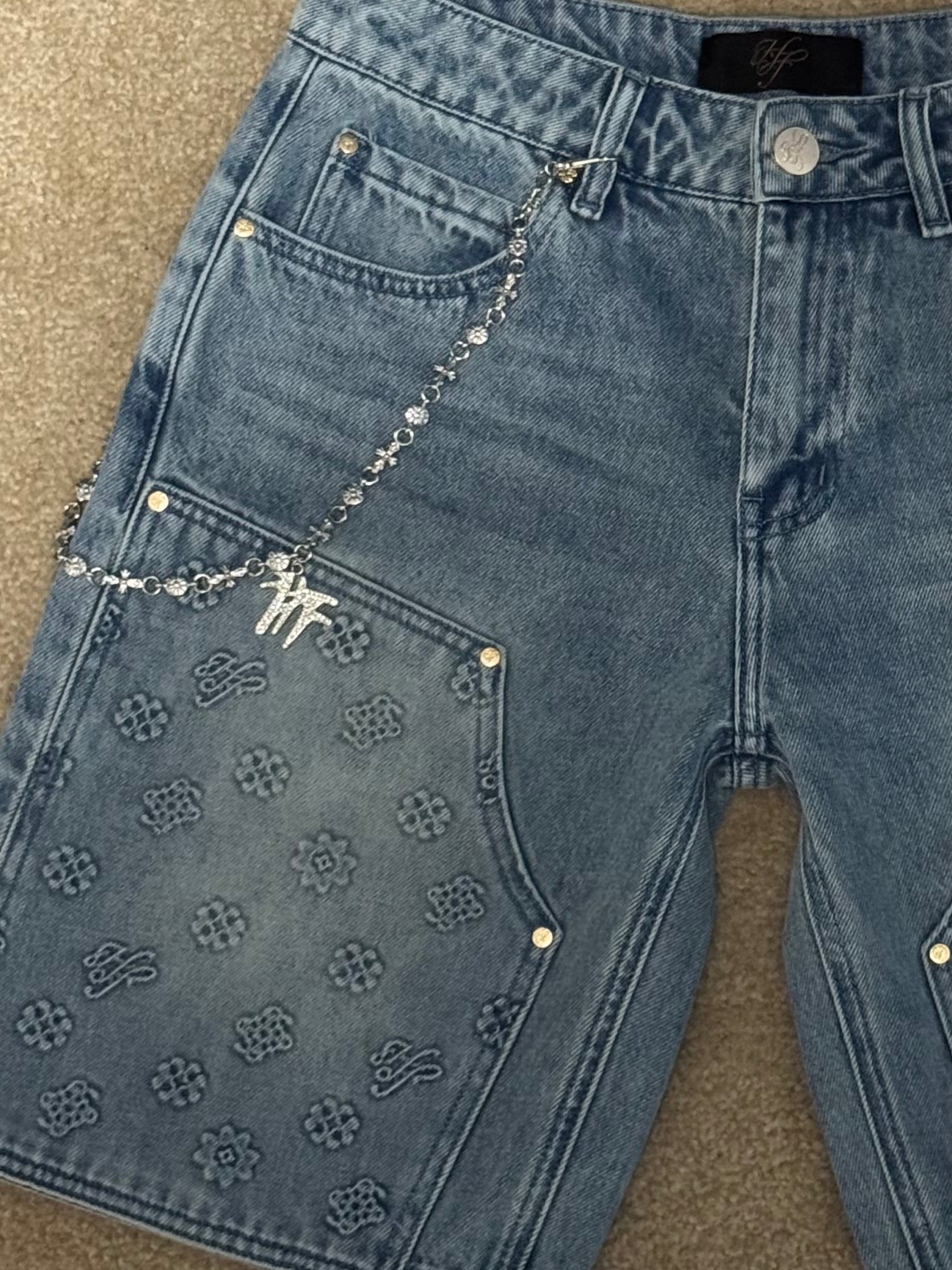 Hollywood Friends Stonewashed Denim Carpenter Shorts