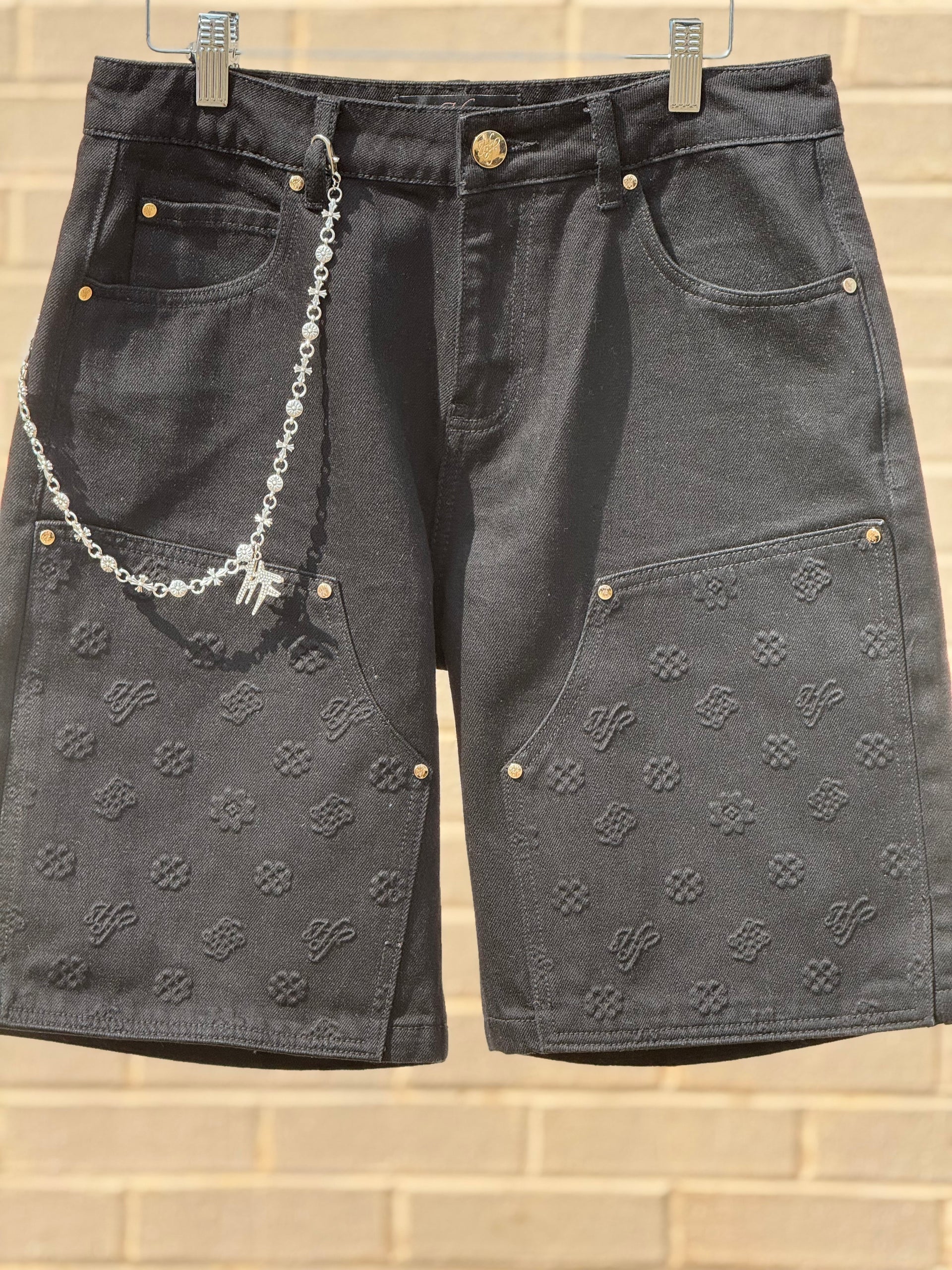 Hollywood Friends Jet Black Denim Carpenter Shorts