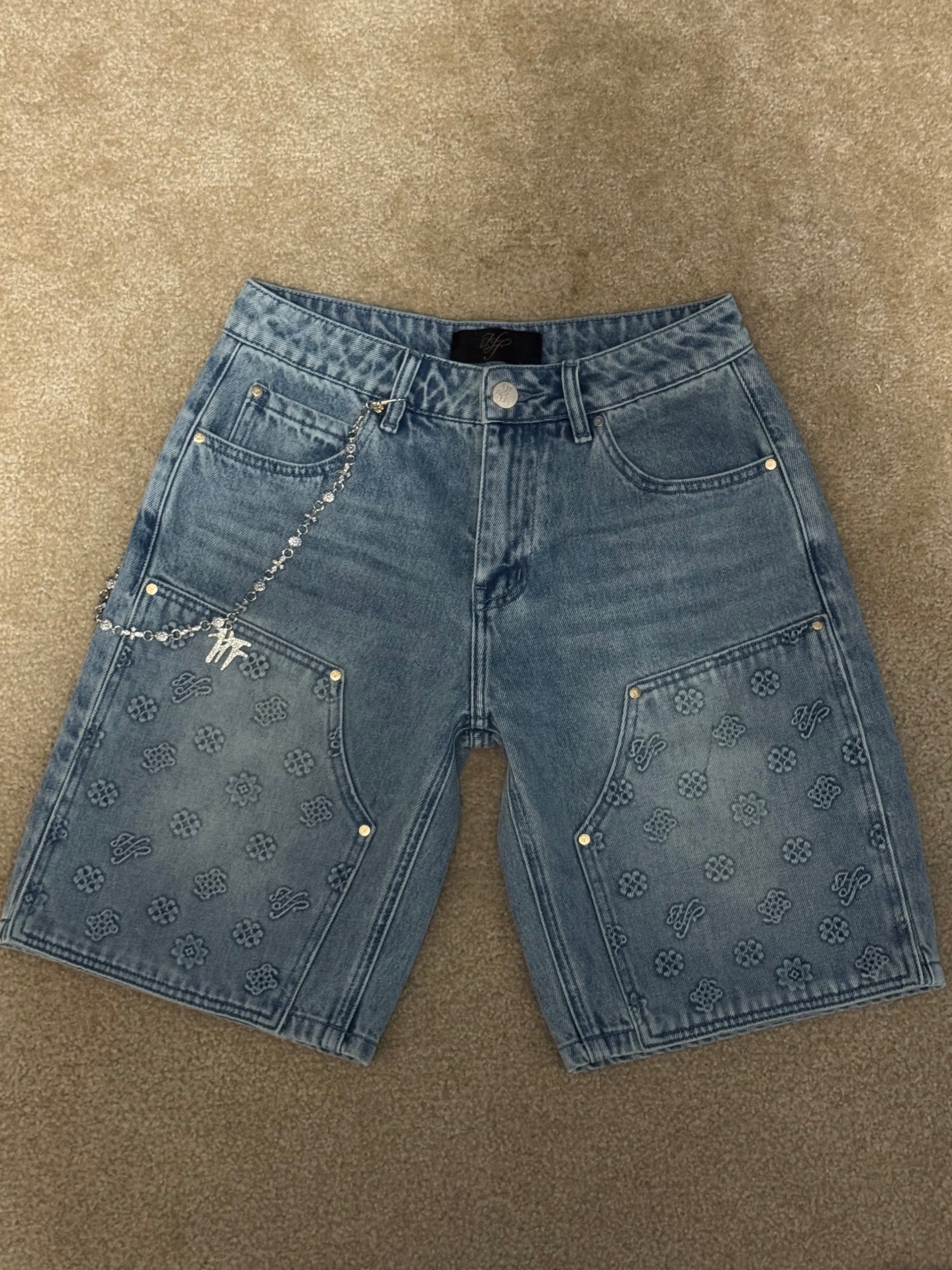 Hollywood Friends Stonewashed Denim Carpenter Shorts
