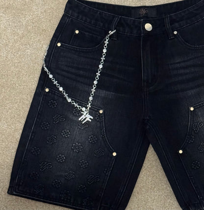 Hollywood Friends Black Denim Carpenter Shorts