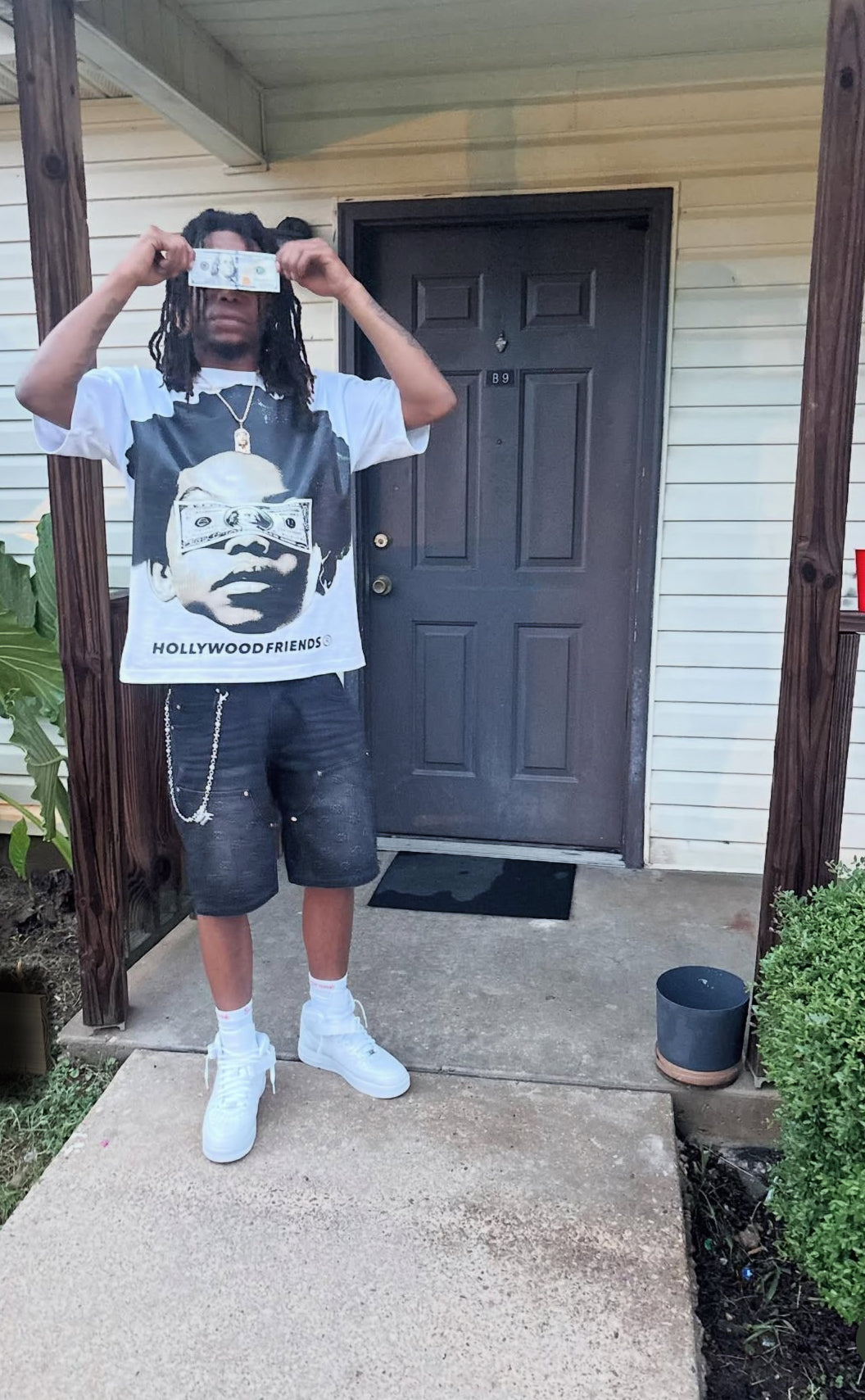 Hollywood Friends Stonewashed Black Denim Carpenter Shorts