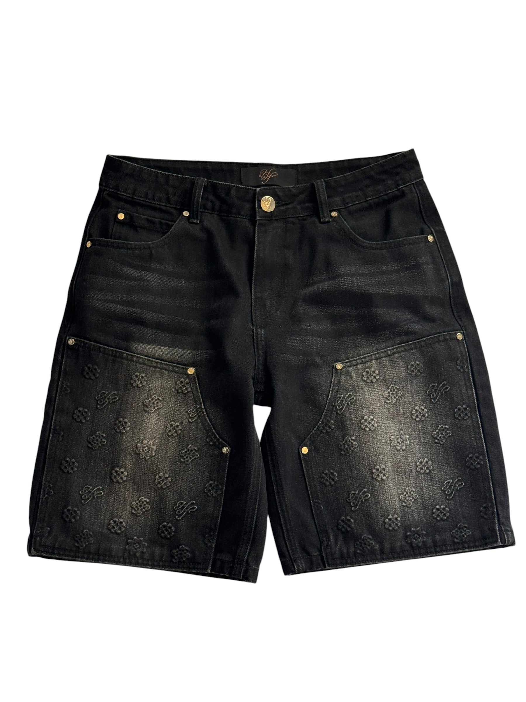 Hollywood Friends Stonewashed Black Denim Carpenter Shorts